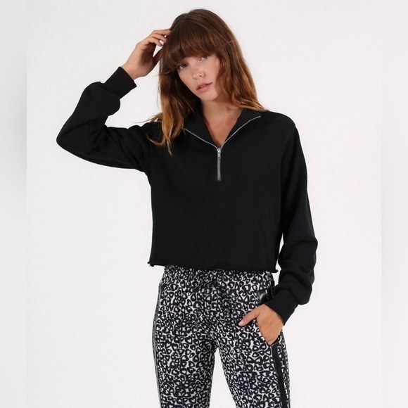 Pam & Gela Black Crop Half Zip Sweatshirt Size Medium Like New 100% Cotton - Picture 1 of 9